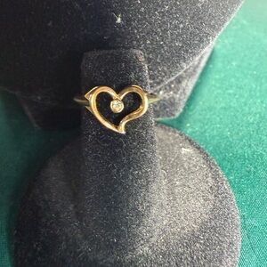 Ring Size 4 Gold Tone Heart Ring with Diamond Accent